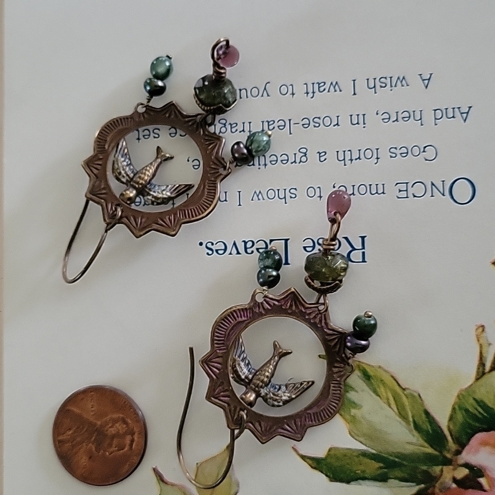 Flying into Light Bird Sunburst Ring Beaded Mini Chandelier Earrings - Picture 7 of 12